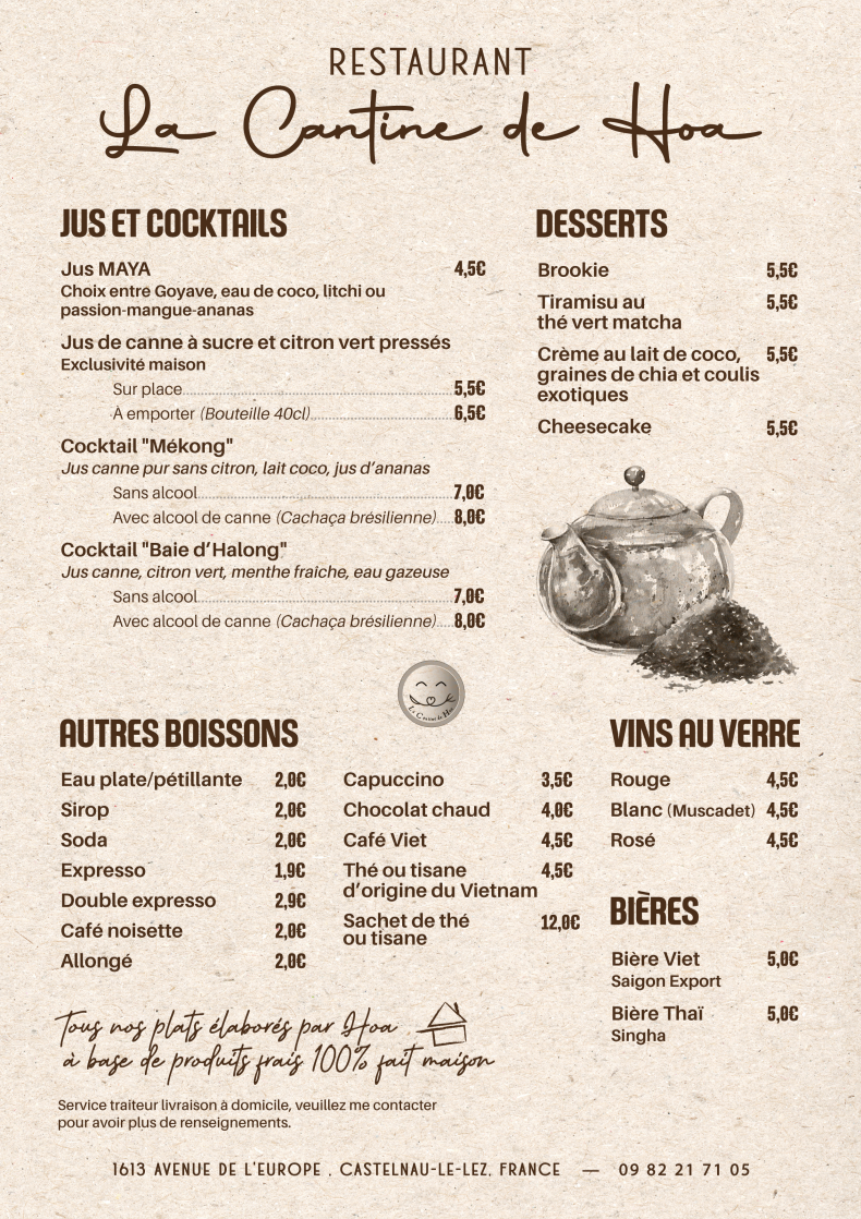 La cantine de Hoa - Restaurant français - vietnamien menu